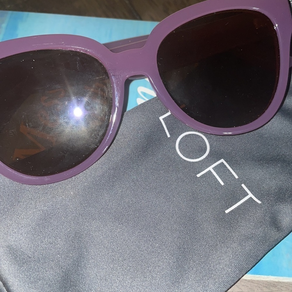 🛍 3/$20 SALE Loft purple sunglasses with drawstring gray case.  FUN PURPLE !!